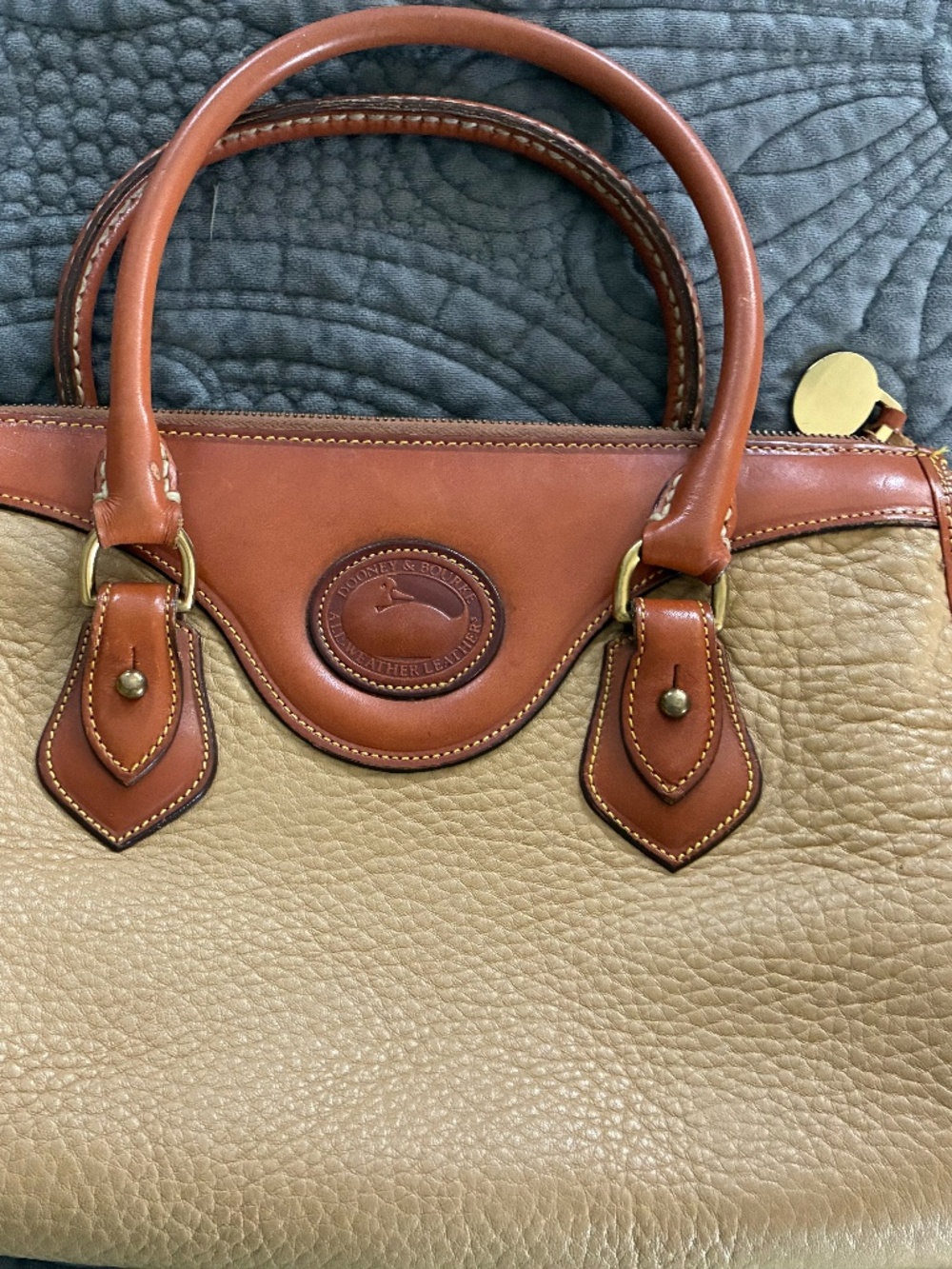 Dooney & Bourke Tan Pebble Leather Satchel with Brown Trim - Picture 2 of 16